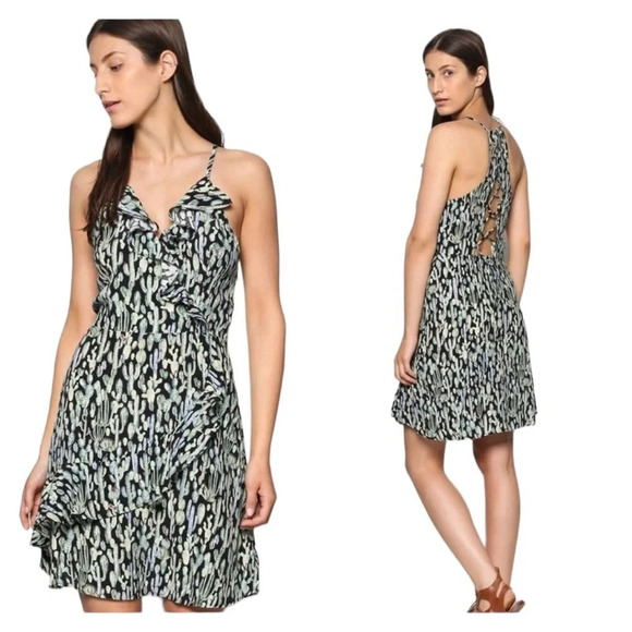 Ramy Brook Dress Halter Open Back Mini Dress Green Cactus Print Size XXS NWT - Picture 12 of 13